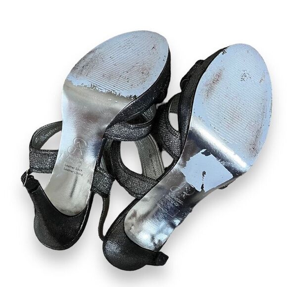 Adrianna Papell 10 silver slate sparkle formal strappy heels platform evening - Picture 6 of 13